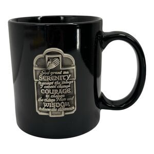 Serenity Prayer Coffee Mug Black Pewter Accent Inspirational Cup Tea